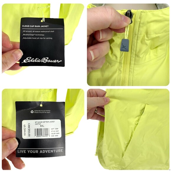 Eddie Bauer Rain Jacket Women's T2XL XXL TALL Cloud Cap Yellow Hooded Packable - Picture 5 of 12